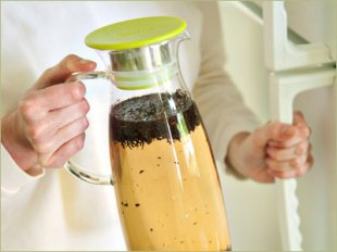 Step Three: Place your glass or pitcher of water and tea leaves in the refrigerator for 10 to 12 hours (basically overnight).