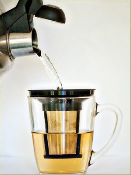 Step Three: Pour your heated water over the tea-filled T-Sac or through the tea-filled infuser.